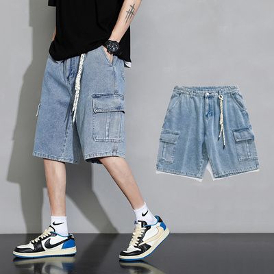 Loose Denim Jeans Shorts for Men Summer Street Wear Stretchy Denim Shorts Mens Fashion Cargo Jean Shorts