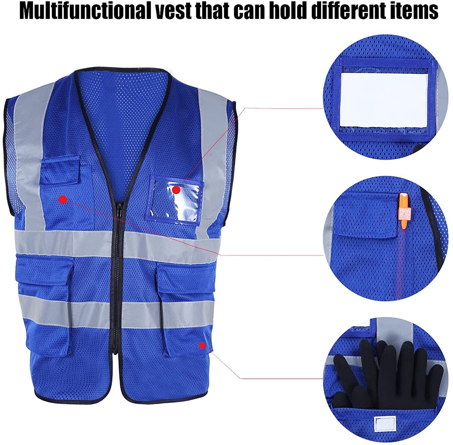 Safety Vest for Men with Pockets and Zipper High Visibility Mesh Reflective Work Vest