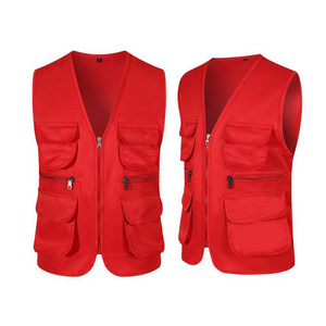 Casual Multi Pockets V Neck Cargo Poly Cotton Work Volunteer safety Vest with Multi Pockets fishing