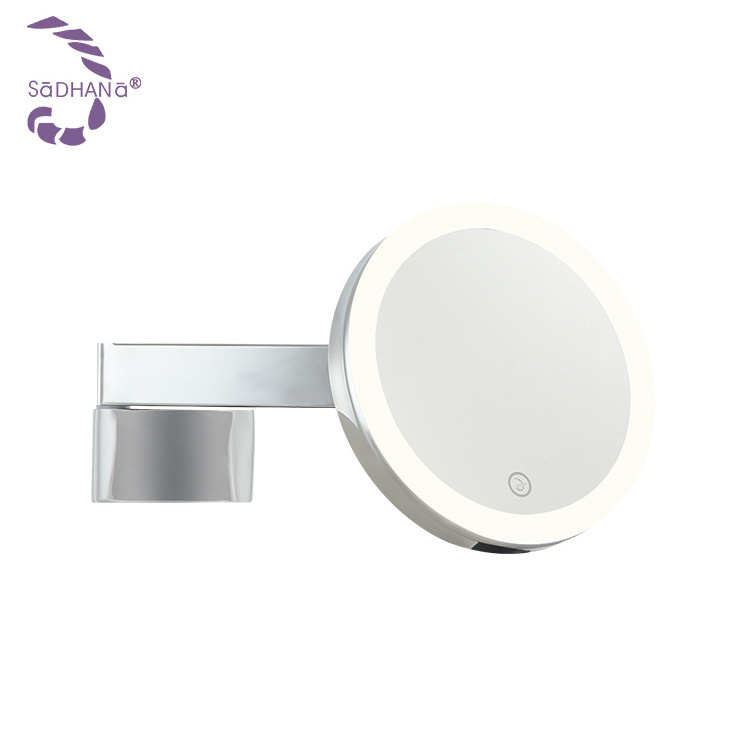 Factory Newly Folding Led Bathroom Makeup Mirror Magnifying Extendable Square Swing Arms Bath Wall Mounted