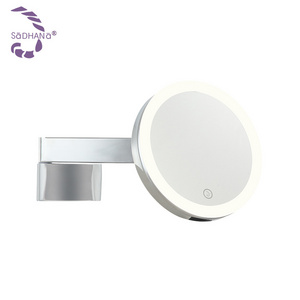 Factory Newly Folding Led Bathroom Makeup Mirror Magnifying Extendable Square Swing Arms Bath Wall Mounted