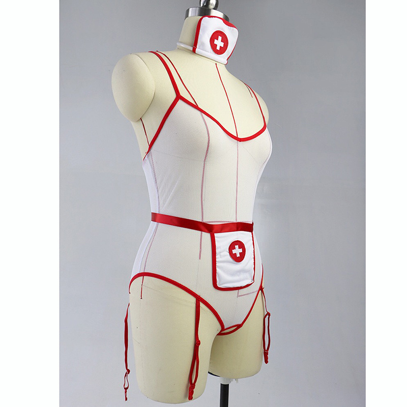 Hot nurse uniform cosplay sexy lingerie female ladies three piece underwear costume net sexy lingerie sets lingerie nurse sets