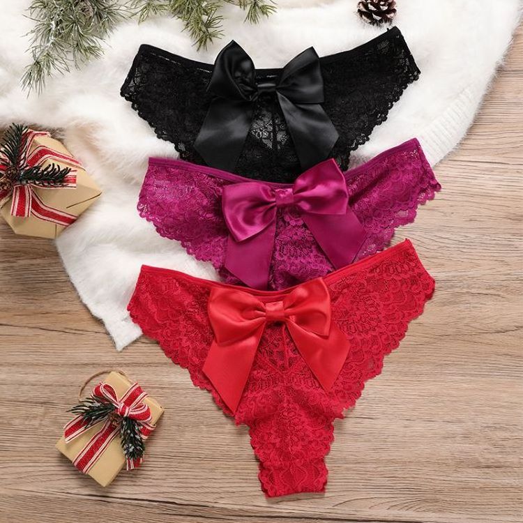 Factory Outlet Christmas Funny Girls' Underwear Sexy Large Medium Rise Cotton Crotch Lace Splice Women's Triangle Pants