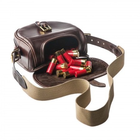 Hunting Shooting Dark Tan Cowhide Leather Cartridge Bag