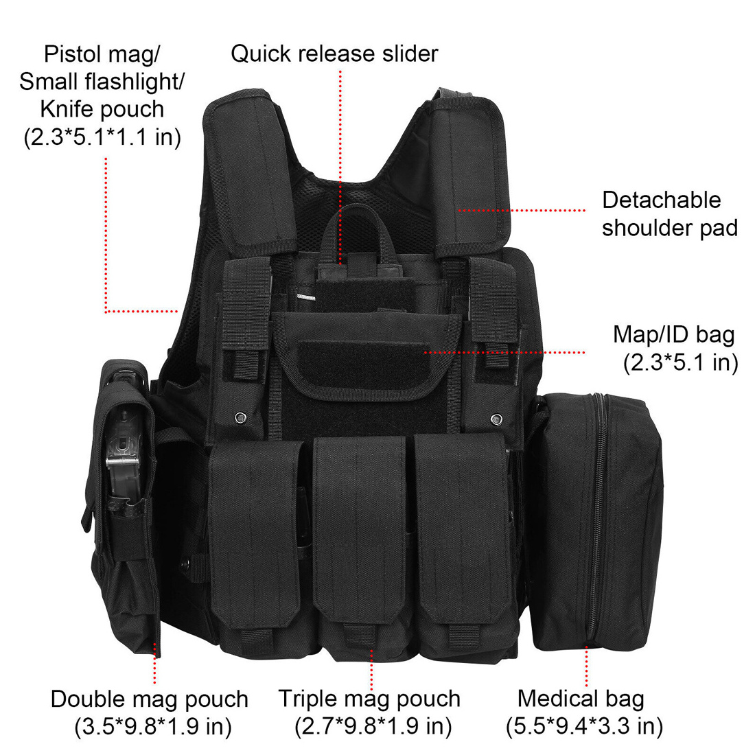 2023 hot Sale Quick Release Tactical hunting black tacticaal vest