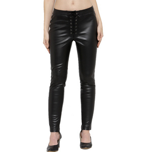 New Fashion Women top quality original  Pants Front cowhide Leather Trousers Sexy Black Leather Pants