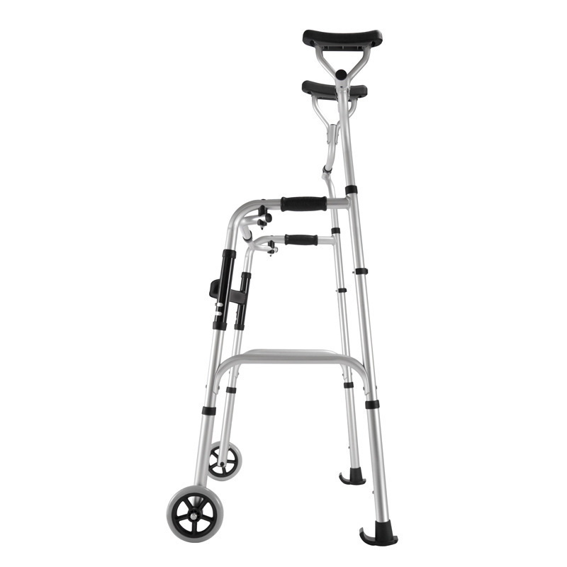 Foldable Walking Aids Rehabilitation Orthopedic Rollator Aluminum Alloy Walker with Wheels for Adults