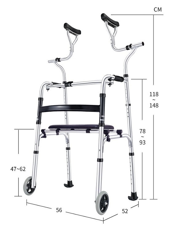 Foldable Walking Aids Rehabilitation Orthopedic Rollator Aluminum Alloy Walker with Wheels for Adults