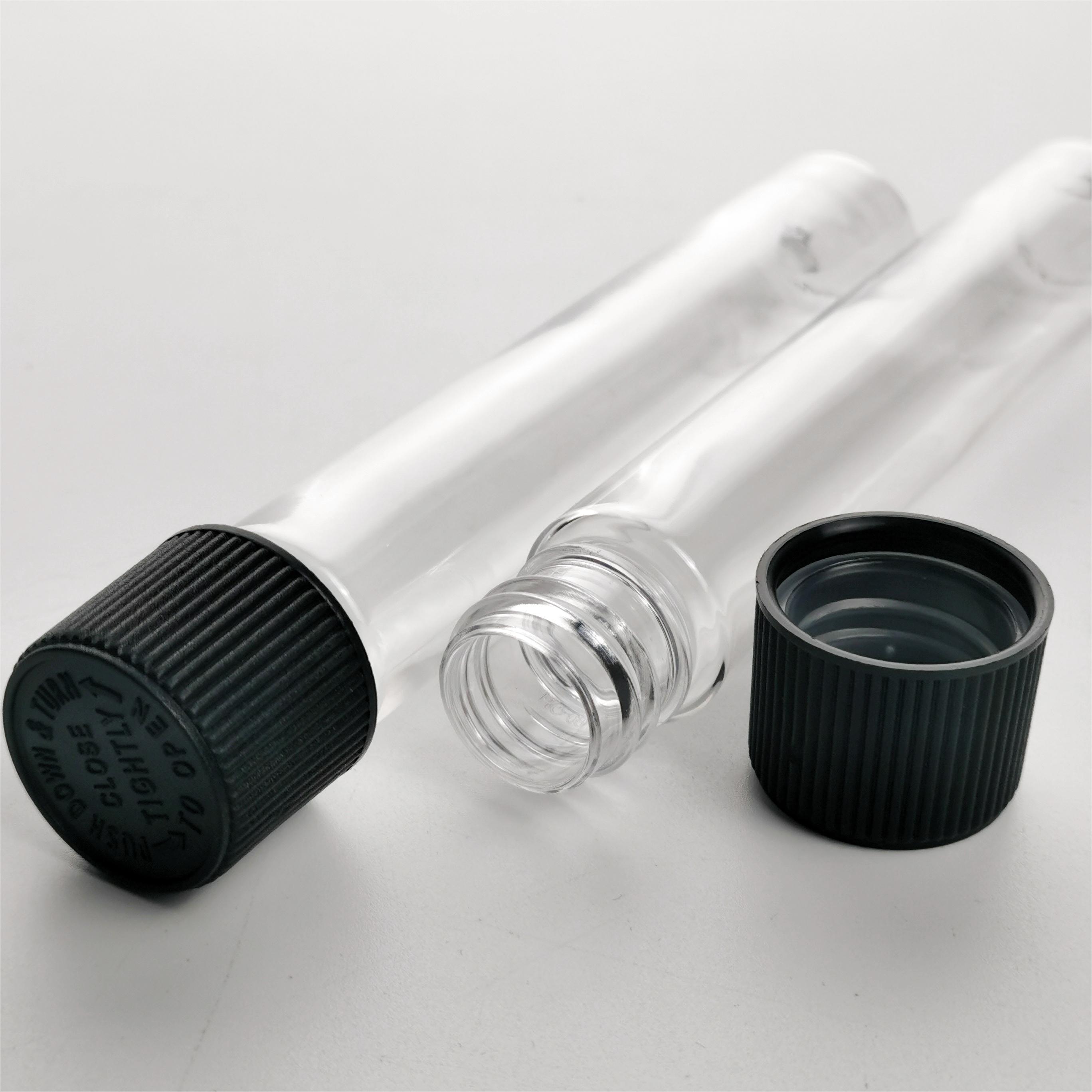 Childproof Clear Transparent Packaging Plastic Pet Tube Custom Flat Bottom 22x115mm Clear Plastic Tube With Child Resistant Lid