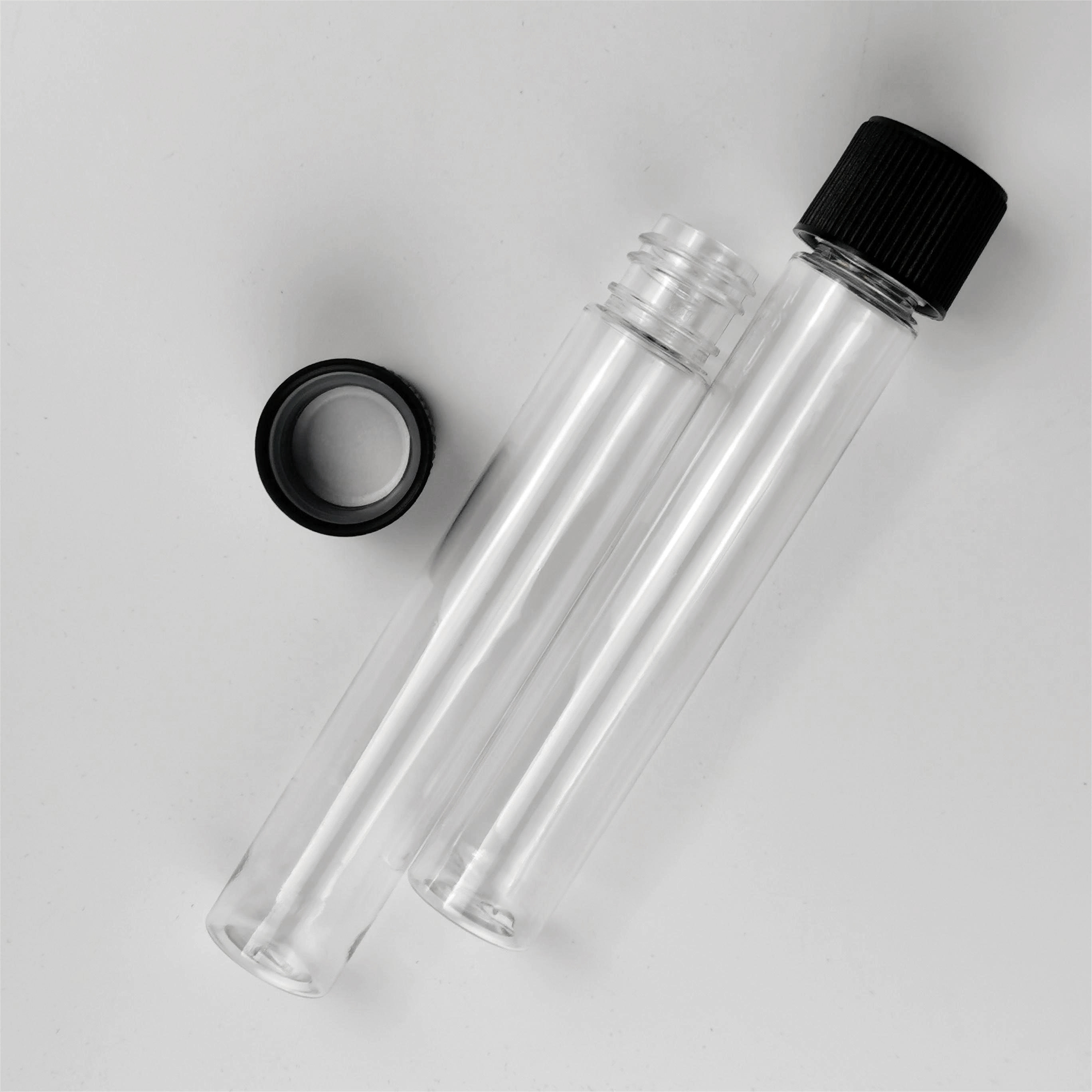 Childproof Clear Transparent Packaging Plastic Pet Tube Custom Flat Bottom 22x115mm Clear Plastic Tube With Child Resistant Lid