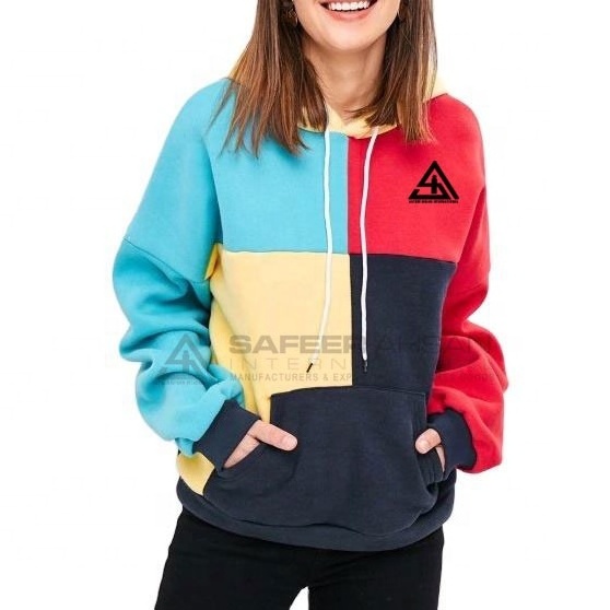 Customized Logo Plain Split 2 Tone Color Block Sweatshirts Two Different Multi Color Block Hoodies