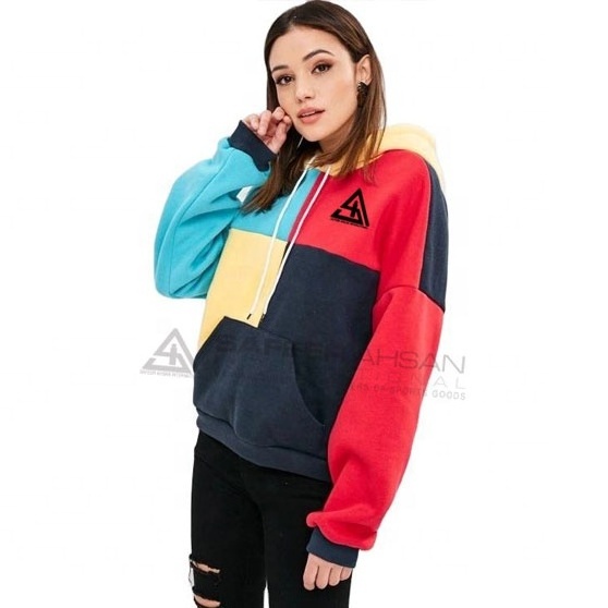 Customized Logo Plain Split 2 Tone Color Block Sweatshirts Two Different Multi Color Block Hoodies