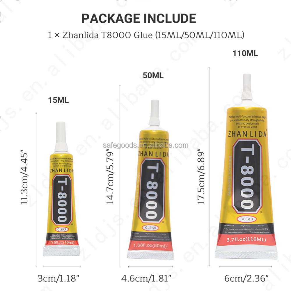 Zhanlida T8000 Clear Contact Adhesive Repair Glue With Precision Applicator Tip - 110ML 50ML 15ML T8000 Glue Adhesive