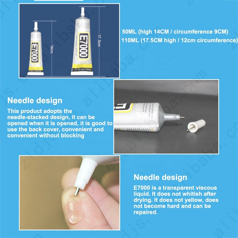 Zhanlida E7000 Clear Contact Adhesive With Precision Applicator Tip - 110ml 50ml E7000 Glue Adhesive