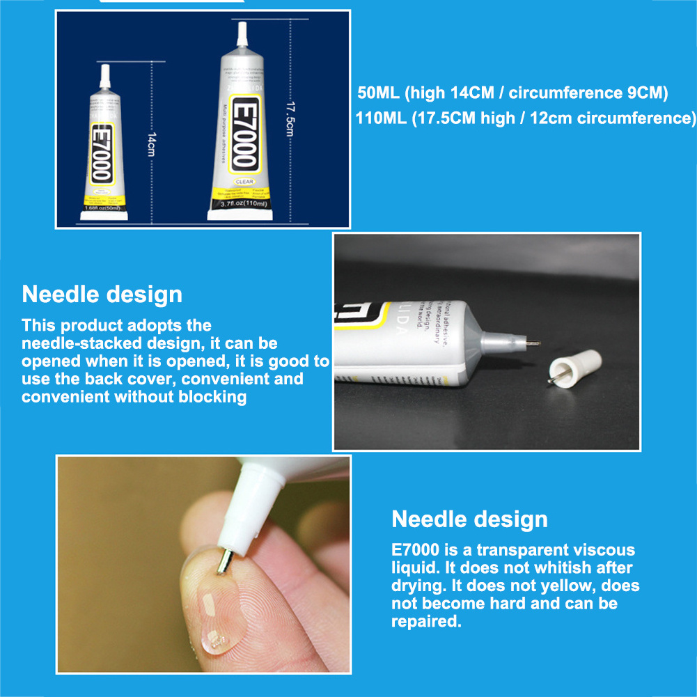 Zhanlida E7000 Clear Contact Adhesive With Precision Applicator Tip -  50ml E7000 Glue Adhesive