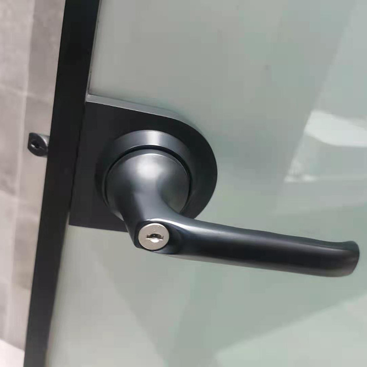 High Quality Shower Door Lock Thin Knob Tempered Glass Aluminum Lock Black Frameless Door Lock With Slim Lever Handle