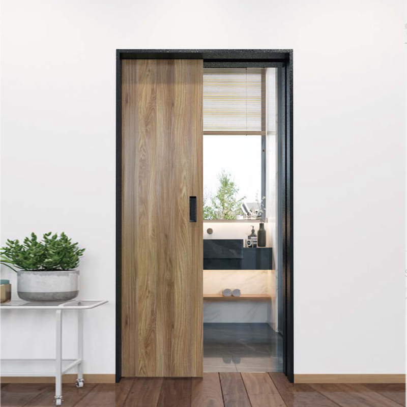 European Design Bedroom Pocket Door Mdf Wood Sliding Pocket Interior Pocket Wood Door With Black Frame Hidden Door Kit