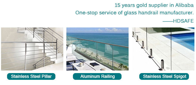 Exterior glass railing frameless aluminum U channel glass balustrade balcony deck parapet fence clamp glass railing baluster