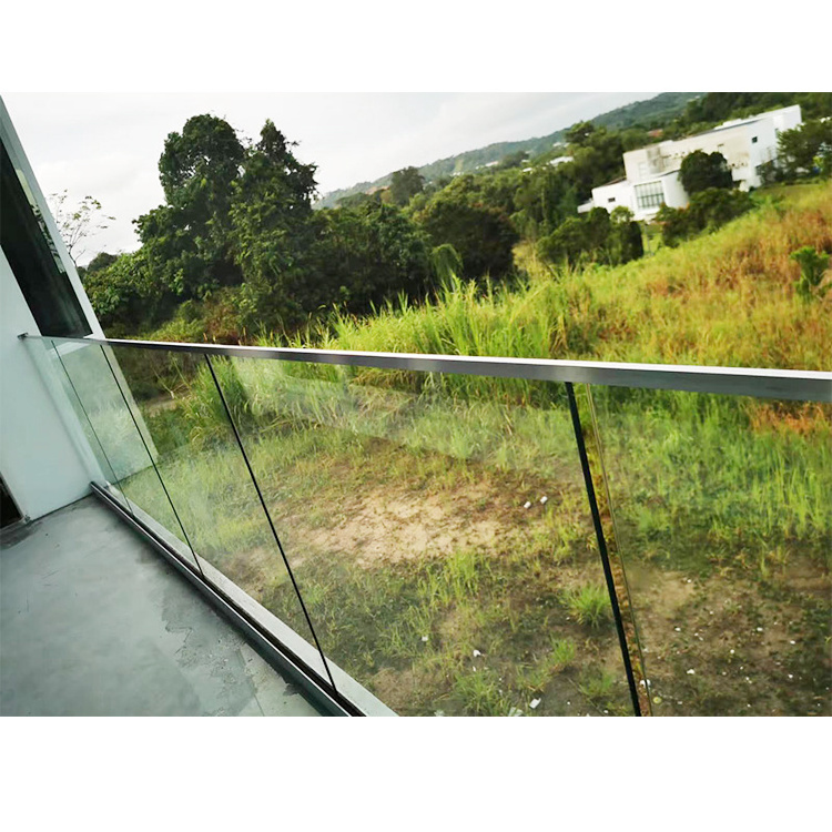 Exterior glass railing frameless aluminum U channel glass balustrade balcony deck parapet fence clamp glass railing baluster