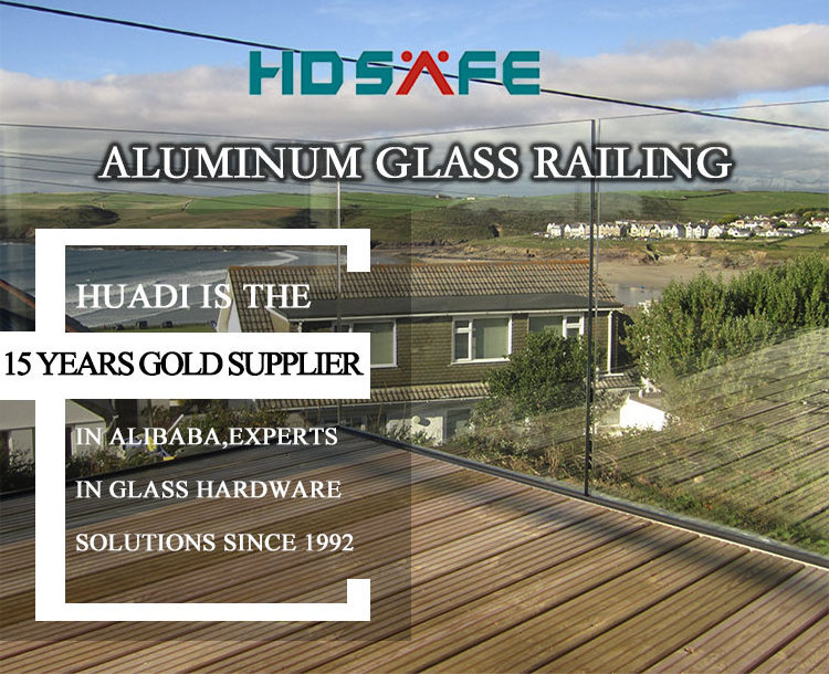 Exterior glass railing frameless aluminum U channel glass balustrade balcony deck parapet fence clamp glass railing baluster