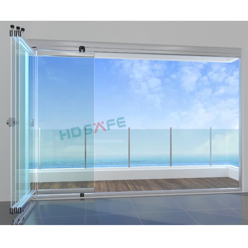 Aluminum Frameless Folding Windows Thermal Break Accordion Sliding Bi Fold Balcony Glazing Folding Invisible Frameless Glass