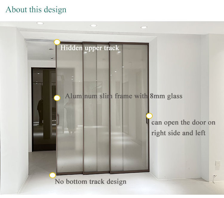 HDSAFE Interior Aluminum Sliding Glass Door Track Roller Hardware Kit Frosted Glass Sliding Door Fitting Slim Frame Glass Door