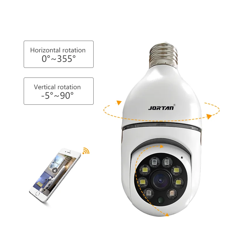 Jortan YOOSEE 1080p  v380 Ptz Dome light socket bulb camera 360 degree Bulb camera Cctv e27 wifi cctv security light bulb camera