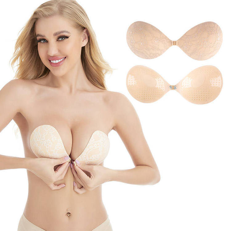 Women Sexy Lace Embroidery Push Up Silicone Seamless Invisible Bra Lift Great Support Lace Strapless Reusable waterproof Bra