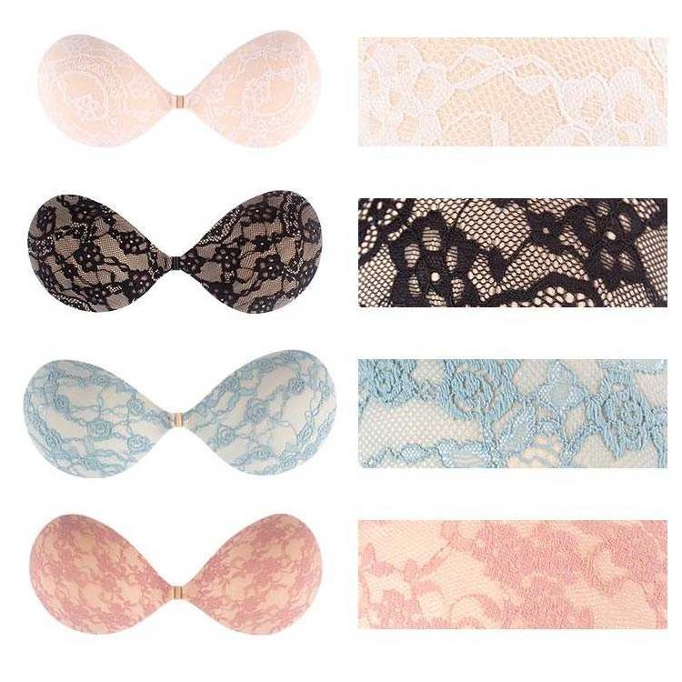 Women Sexy Lace Embroidery Push Up Silicone Seamless Invisible Bra Lift Great Support Lace Strapless Reusable waterproof Bra