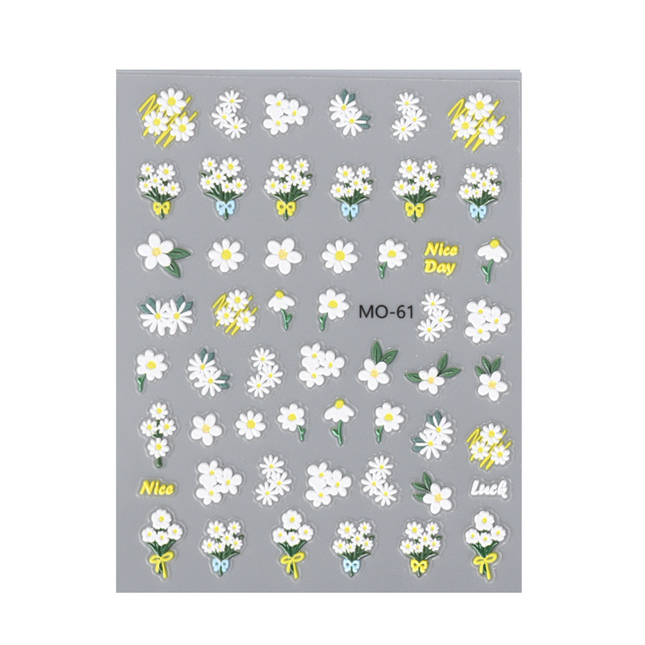 C204 SAFENG Summer Daisy 5D Embossed Nail Art Stickers Self-adhesive Flowers Nail Decals For Nail Art Decoration Custom