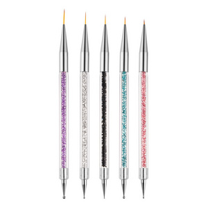 NB4 Different Sizes 5 Pcs Set Nail Metal Head Drill Pen Nail Drawing Line Brush Rhinestone Handle For Nail Dotting Tool Pen