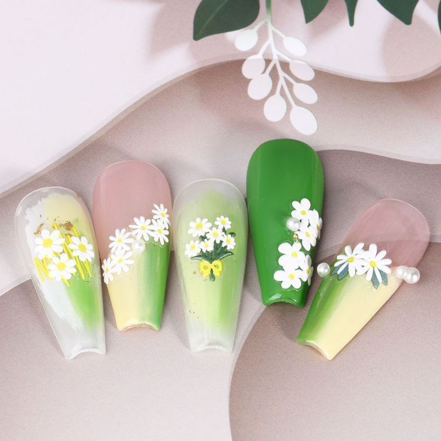 C204 SAFENG Summer Daisy 5D Embossed Nail Art Stickers Self-adhesive Flowers Nail Decals For Nail Art Decoration Custom