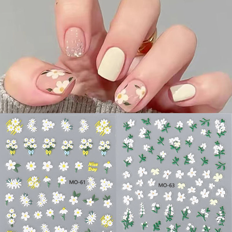 C204 SAFENG Summer Daisy 5D Embossed Nail Art Stickers Self-adhesive Flowers Nail Decals For Nail Art Decoration Custom