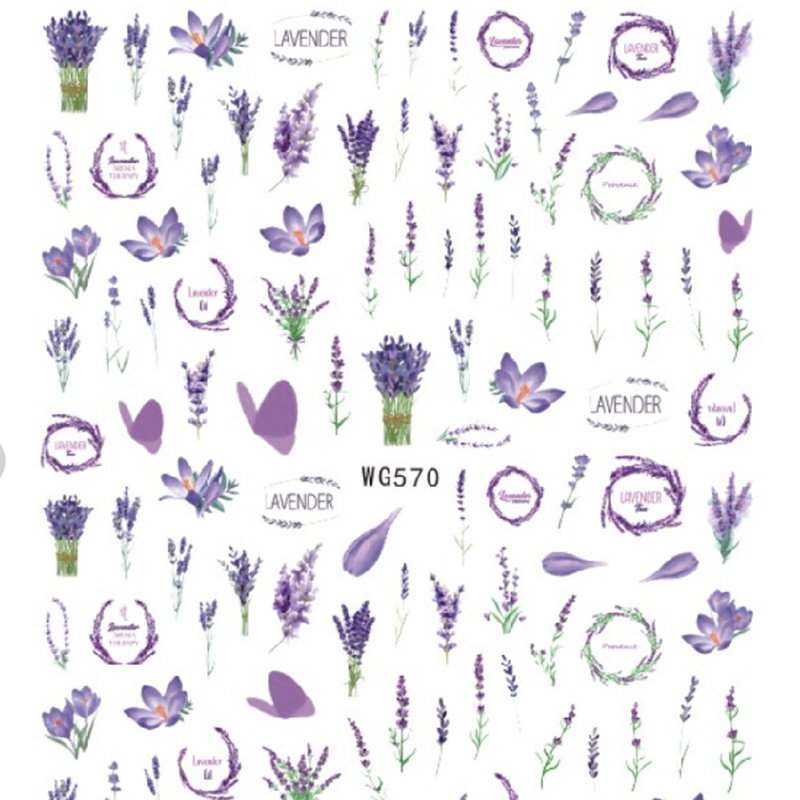 NS378 Colorful Flower Nail Stickers Lavender Daisy Sunflower Simple Line Leaf Sticker Decals For Nail Art Decoration