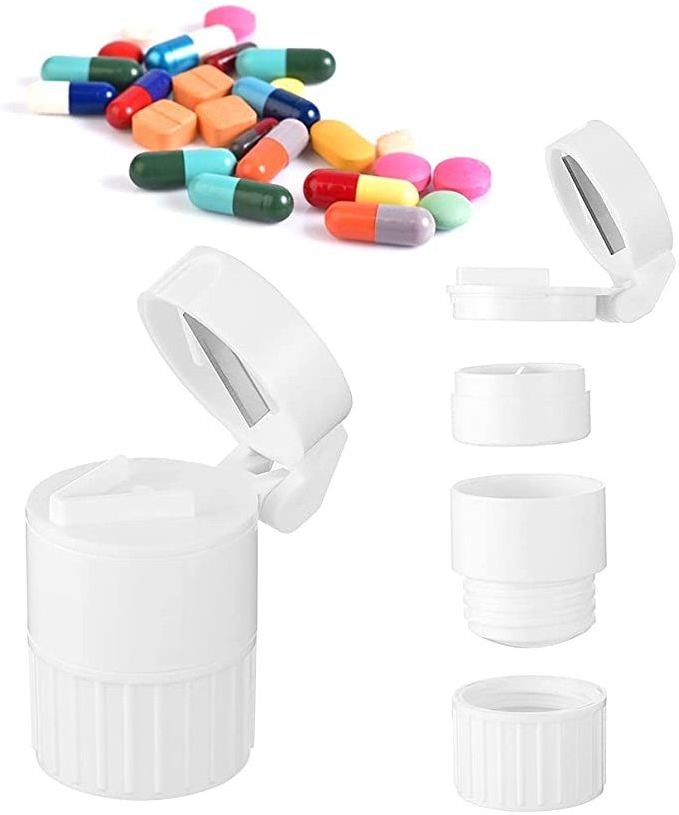 Quick delivery Portable 4 in 1 Round Pill Box Cutter crusher medicine spliter grinder case tablet water cup pill boxes cases