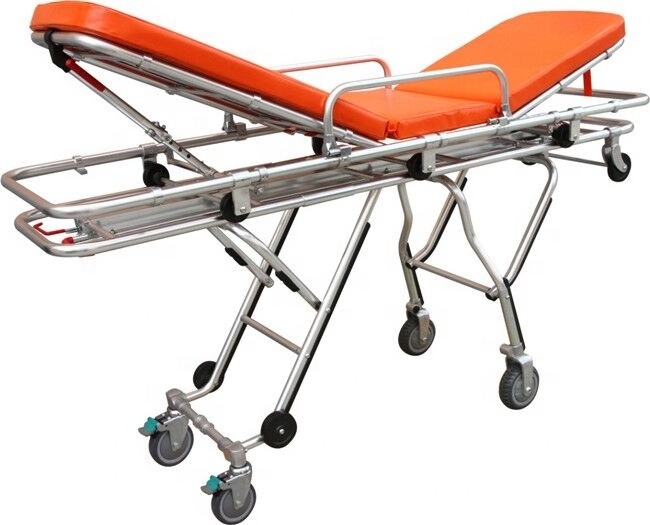 Emergency Automatic folding stretcher aluminium alloy foldable wheel stretcher  for ambulance car