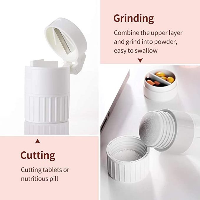 Quick delivery Portable 4 in 1 Round Pill Box Cutter crusher medicine spliter grinder case tablet water cup pill boxes cases