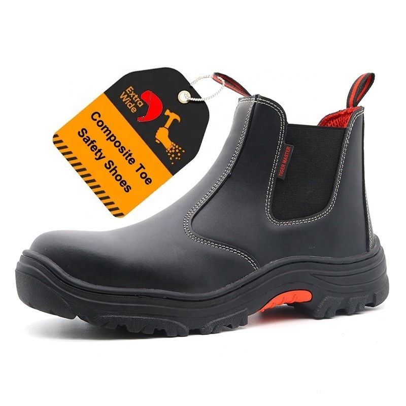 Heat resistance oil acid resistant rubber sole puncture proof composite toe safety shoes work boots without laces