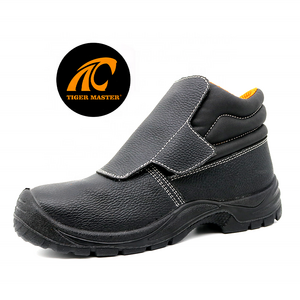 Black cow leather non-slip oil acid resistant pu sole anti puncture welding boots safety shoes with steel toe