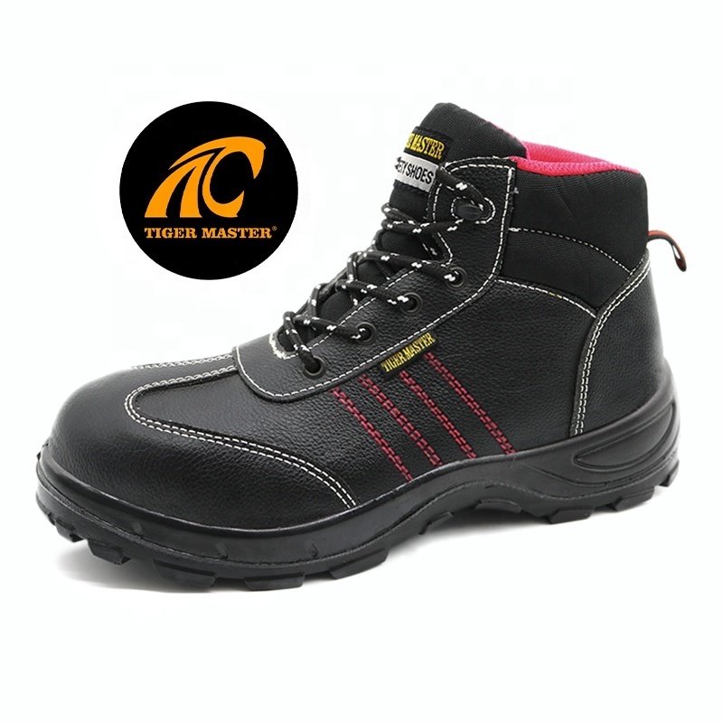 Tiger master oil slip resistant pu sole black cow leather anti static puncture proof steel toe safety shoes for women