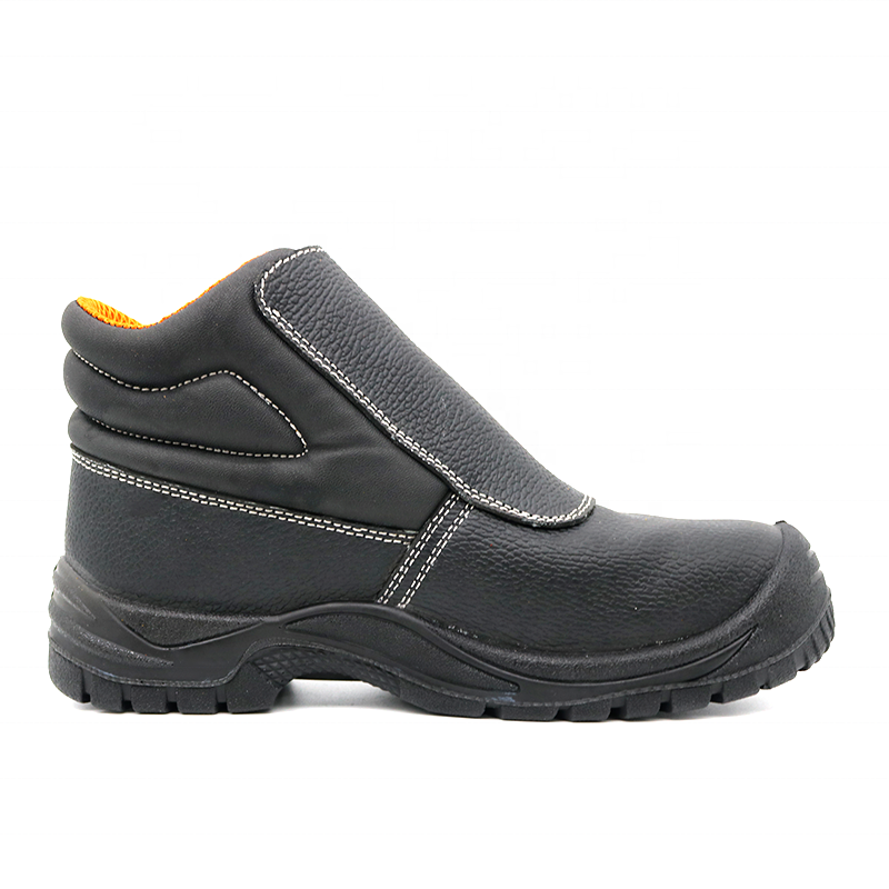 Black cow leather non-slip oil acid resistant pu sole anti puncture welding boots safety shoes with steel toe