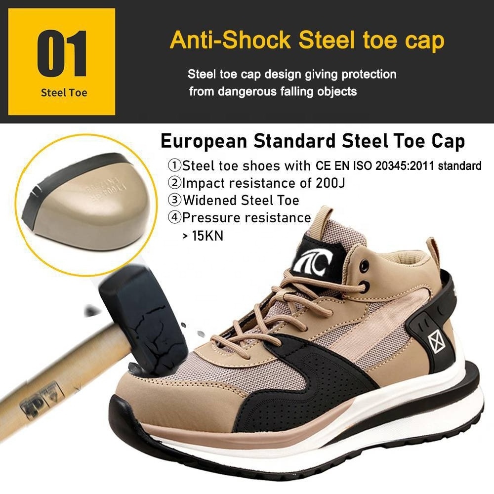 Tiger master non slip oil resistant PU sole fashionable prevent puncture steel toe sneakers safety shoes for men