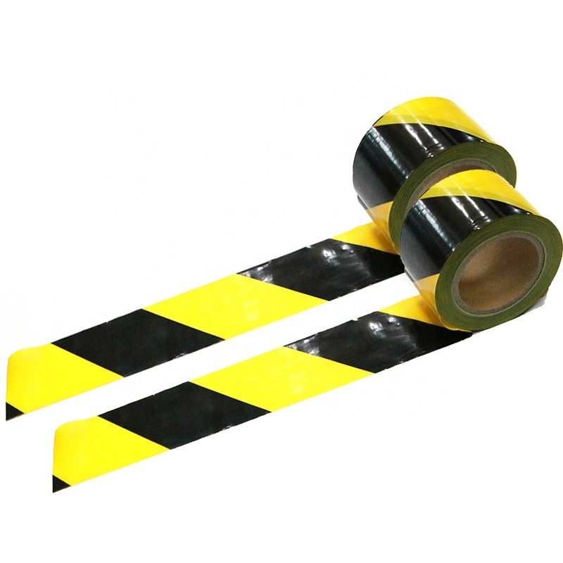 Customized 200 m length 0.03 mm thickness cheap PE yellow and black traffic safety warning tape caution