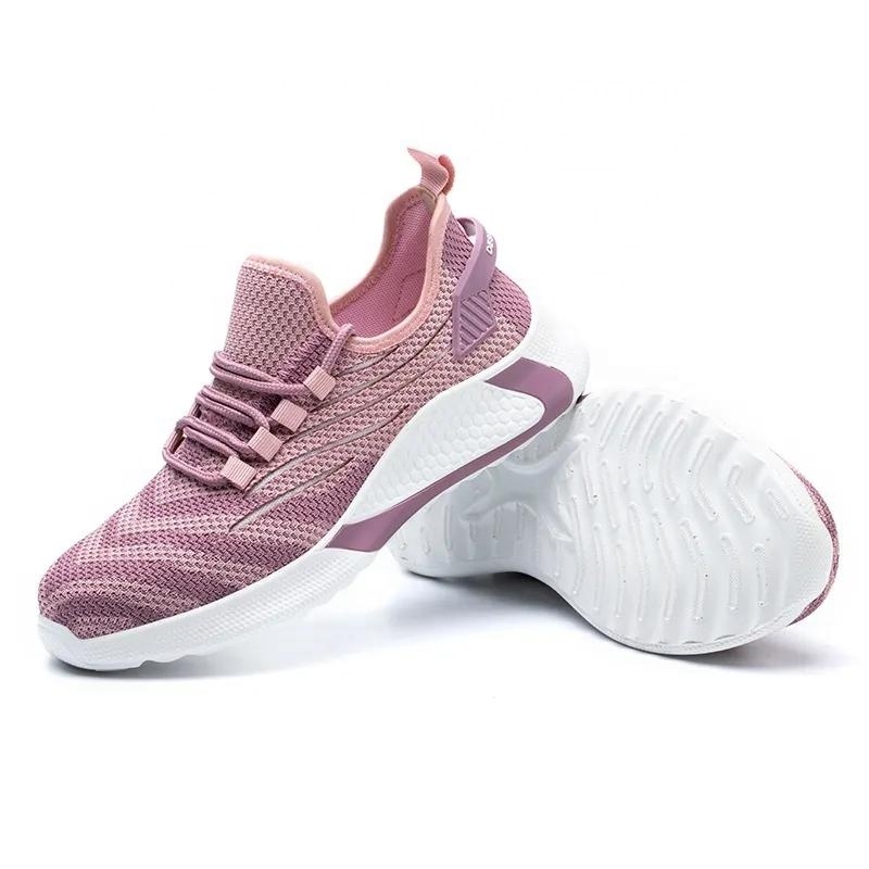 Anti slip soft EVA sole light weight air breathable puncture proof sports pink safety shoes for women steel toe