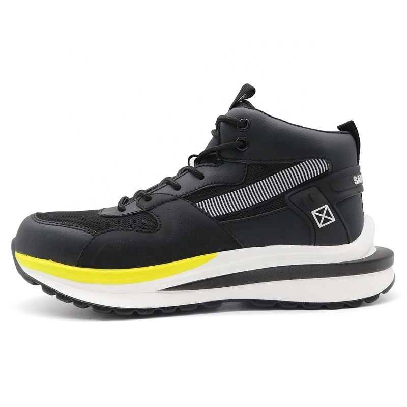 Black non-slip oil resistance pu sole light weight puncture-proof sneaker steel toe sport safety shoes men