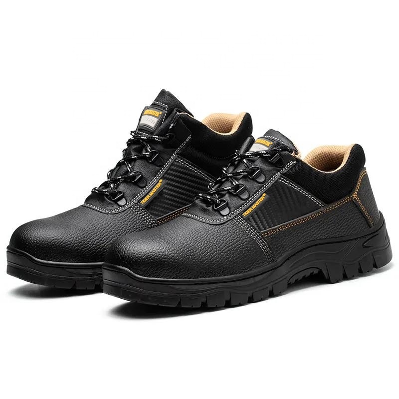 Black PU upper anti slip rubber sole prevent puncture iron toe anti-smashing cheap work safety shoes for men industrial