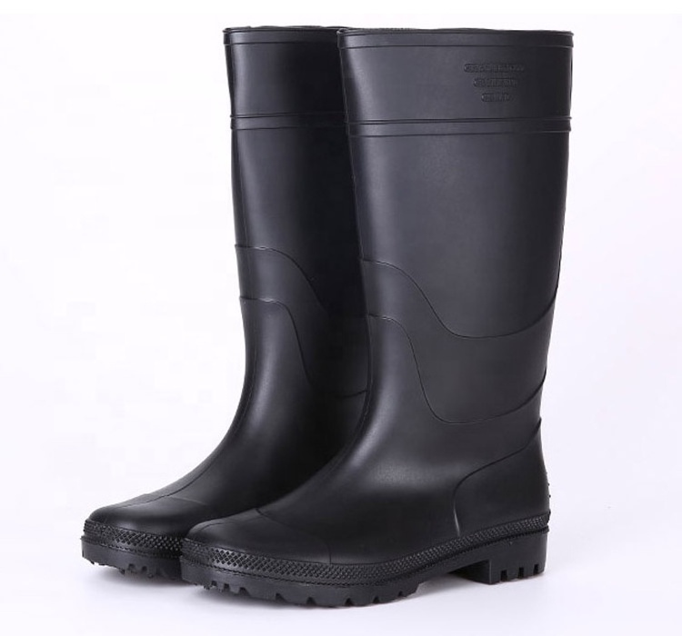 Oil acid alkali resistant 100% waterproof anti slip recyclable light weight cheap black non safety pvc work rain boots