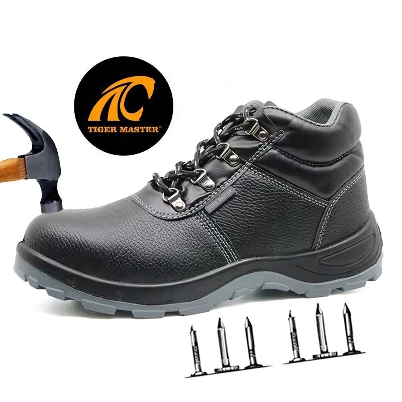 Oil resistant non-slip anti static water resistant black leather steel toe cap puncture proof safety work shoes boots