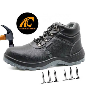 Oil resistant non-slip anti static water resistant black leather steel toe cap puncture proof safety work shoes boots