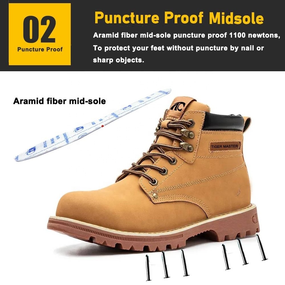 Yellow microfiber leather non-slip rubber sole puncture proof steel toe fashion 6 inch safety shoes for men and women